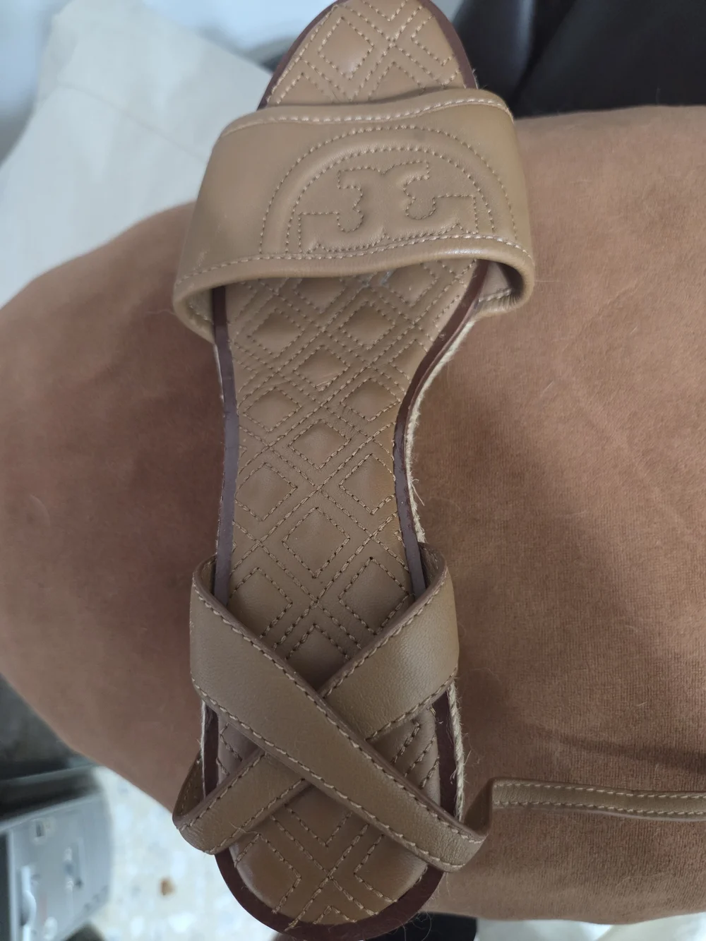 Tory Burch Tan Leather Espadrille Platform Sandals